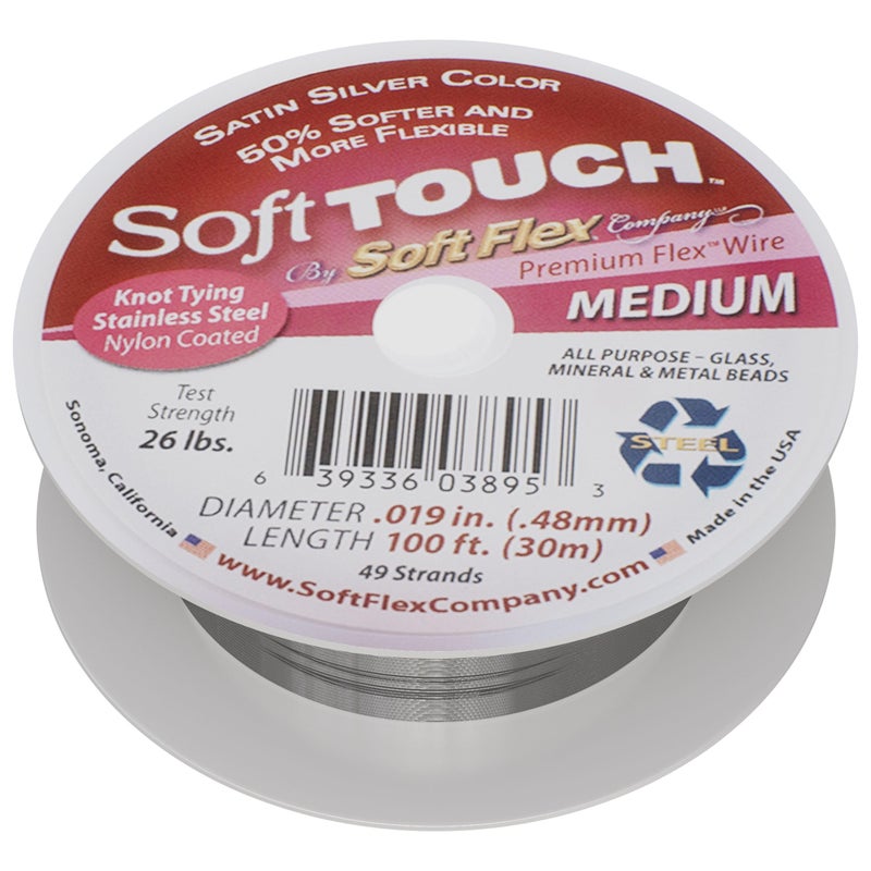 Soft Flex 49 Strand Stringing Wire - Flexible Braided - Medium 0.19 Diameter - Jewelry Making Bead Wire - Satin Silver - Image 1